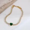 Pulseiras de link Grandea requintada pulseira de charme de coração cúbico verde cúbico para mulheres jóias de correntes de aço inoxidável dourado femme jóias