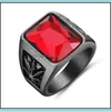 Solitaire Ring Männer Hip Hop 316L Edelstahl Schwarz/Rot Stein Rock Mode Männlichen Schmuck Hochzeit Ringe Drop Lieferung dh4Cy