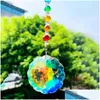 Trädgårdsdekorationer Rainbow Glass Spacer Pärlor Fire Polished AB Color Sun Flower Crystal Prism Catcher Jewelry Pendant Yard Hanging D DHRJ8