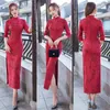 Roupas étnicas Autumn inverno novidade camurça qipao plus size mulheres imprimem chinês cheongsam vestido s-4xl sexy slim long oriental vestidos orientais