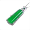 Pendant Necklaces 925Chalcedony Green Chalcedony Trapezoidal Brand Promotion Fortune Lucky Necklace Ornament Orpendant Drop Delivery Otjwe