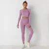 Kvinnors leggings 2st Seamless Yoga Set Workout Outfits Lång ärm med hög midja Fitnesskläder för kvinnor Sportkläder Gym sportdräkt