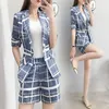 Survêtements pour femmes Business Plaid Shorts Costume Femmes 2023 Mode d'été Un bouton Blazer Taille haute Bureau Dames Professionnel 2 pièces Ensemble