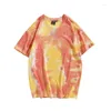 Herr t shirts sommargradient kort ärm man hipster trend bomull tie-dye color lös casual streetwear manliga toppar tees individuell design