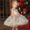 Fille robes Yipeisha plume fleur robe O cou sans manches robe de bal fête d'anniversaire pour les filles enfant première Communion