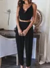 Kobiety Jumpsuits Rompers Elegancki bez rękawów bez pleców crossover tops tops plis -długie spodnie zestawy letnie biuro seksowne garnitury wome