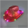 Party Hats Space Cowgirl LED Hat Flashing Light Up cekin kowboja świetliste czapki Halloweenowe kostium Drop dostawa dom ogrodowy Garden Świąteczny su dhcg9