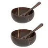 Bowls Wood Coconut With Spoon Set Wooden For Salad Fruit Bamboo Shell Bowl Kitchen Restaurant Tool