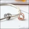 سحر الذهب الوردي أو Sier Color Heart Charm Bead Fashion Women المجوهرات تصميم مذهل على الطراز الأوروبي مناسب لسوار Pandora 466C3 Dhemo