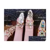 Band Rings Fashion Jewelry Metal Nail Ring Hollowed Bowknot Crown Flower Rhinstone Nails Beauty Drop Delivery Dh5T6