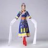 Scenkläder etnisk kostymprestanda Vattenhylsa färgbälte Tassel Dance Dress Tibetan Women's