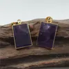 Pendentif Colliers FUWO Sculpté Rectangle Améthystes Or Couleur Plaqué Violet Cristal Accessoires Pour La Fabrication De Bijoux PD432 5 Pièces / Lot