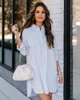 レディースブラウス春夏の女性の長いシャツ2023白いカジュアルな特大のソリッドストライプ女性ピンクブラウススリーブ