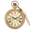 Pocket Watches Luxury Brass Roman Numerals Automatic Mechanical Watch High Grade Vintage Self Winding Pendant Clock With Chain