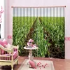 Vorhang Vorhänge Mais Sämlinge Grüne Landschaft Landschaft 3D für Wohnzimmer Schlafzimmer Polyester Stoff Sonnenschirm Blakcout Indoor Sets