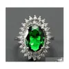 Clusterringen Vintage Ovaal Green Crystal Emerald Gemstones Diamanten voor vrouwen Witgoud Sier Color Sieraden Bague Bijoux feestgeschenken Dhggs