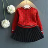 Meisjes jurk winter kinderen kleren set dikke lange mouw trui shirt rok 2 pc's kleding gebreide rok pakken baby peuters jeugdjongeren kinderen springen een f1iu#