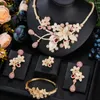 Necklace Earrings Set Kellybola Jewel 2023 Exclusive High-Quality Gorgeous Large Bunch Of Flowers Zircon Jewelry Bridal Wedding 4PCS