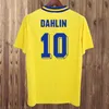 1994 Coupe du monde Suède version rétro maillots de football maison DAHLIN BROLIN LARSSON hommes chemise uniforme de football personnalisé