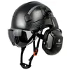 Carbon Fiber Pattern Safety Helmet Industrial With Goggle Earmuffs For Engineer Work Construction Hard HatsCE EN397 Caps Men