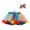 Großhandel Baby Mädchen Tutu Kleid Süßigkeiten Regenbogen Farbe Babys Röcke mit Stirnband Sets Kinder Feiertage Tanzkleider CPA4233