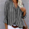 Women's Blouses Single Breasted Striped Women Shirt Soft Button Down V-Neck Loose Fit Sweat Absorbing Tunic Female Clothing