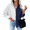 Blouses pour femmes Femmes Chemises à col rabattu Tout-match BF Manches chauve-souris Vêtements d'extérieur amples Patchwork Femme Blusas Mujer De Moda 2023