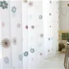 リビングルームのためのカーテンブルーシアーカーテン花柄の刺繍素朴なボイルスライディングガラスドアのドアドレープ