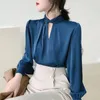 Blouses de femme Blue Designer Blue Femmes Français Français Français Bubble Long Sorcs Kawaii Clouse blanche Blouse Élégante avec trou