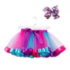 Wholesale baby girls tutu dress candy rainbow color babies skirts with headband sets kids holidays dance dresses CPA4233