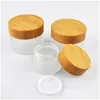 Storage Bottles Jars 105Pcs 50G Carving Frosted Glass Cream Jar Ecofriendly Wooden Lid Bamboo Cap Cosmetic Packaging Container Ski Dh2Gt