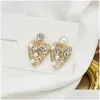 Stud Fashion Jewelry Asymmetry S925 Sier Post Heart Earrings Faux Pearl Rhinstone Peach Drop Delivery Dh2Ba