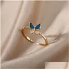 Cluster Rings Vintage Minimalist Sier Color Open For Women Personality Feather Butterfly Adjustable Finger Ring Girl Jewelry Gift Dr Dhnak