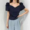 女性用ブラウスシャツ夏の短いスリムパフスリーブブラウストップエレガントなファッションVネックブルサスデミュージャーYou691