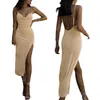 Casual Dresses Female Slip Dress Summer Solid Color Sleeveless Spaghetti Strap Package Hip Piece Pink/Purple/Champagne S/M/L