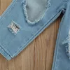 Vêtements ensembles 2023 2 pièces ensemble bébé mode couleur unie camisole taille haute déchiré jean sexy nombril vêtements d'été pour les filles 1-7 ans