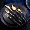 Dijkartikelen sets roestvrij staal Japans stijl tabelgerei imitatie houten graan goud mes vork lepel vijf delige biefstuk