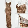 Casual Dresses Tossy Leopard V-neck Maxi Party Dress for Women See-through Spaghetti Strap Backless Slim Summer Beach Vacation Vestidos