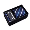 TIES TIES TIE SET العلامة التجارية الرجالية السببية Jacquard المنسوجة للرجال مناديل Cufflink Business مربع هدايا عالية الجودة مجموعات Necktie