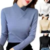 Blusas femininas moda mangas compridas resistentes a frio respirável outono de inverno espessado lã dupla face pura cor térmica térmica