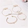 Charm Armband Fashion Jewelry Vintage Armband Set Triangle Circle Fishbone Geometric Opening Bangle 4pcs/Set Drop Delivery Dh4xn