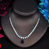 Brincos de colar Set Moda Blue Drop Shape for Women Acessórios Pingente Shiny CZ N-558