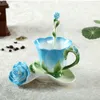 Cups Saucers Creative Hand Painted Rose Enamel Coffee Cup And Saucer Spoon Luxury Porcelain Latte Tea Set Tableware Gift For Wedding