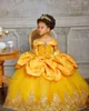 Girl Dresses Yellow Lace Crystals Flower Bateau Ball Gown Little Wedding Party Communion Pageant