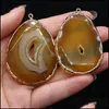 Takılar Doğal Yarı Hasta Taş Kolye Sarı Agate Yaldızlı Kenar 40x50mm Diy Takı Yapma Kolye Bilezik Hediye Şarjları Daml Deli Otixp