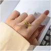 Cluster Ringe Tofflo Edelstahl Schmuck Kreative Linie Kunst Doppelkugel Ring für Frauen Mode BSA112 Drop Lieferung DHD0M