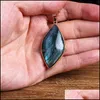 Pendant Necklaces Natural Energy Labradorite Crystal Gem Mineral Leaf Shape Healing Meditation Fashion Accessories Giftpendant Drop Dhedv