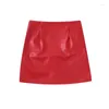 Skirts Women 2023 Fashion Faux Leather Mini Skirt Vintage Side Zipper Asymmetrical High-Waisted Female Mujer 221285