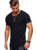 Men's T Shirts 2023 Brand Solid Color Sleeve Pleated Patch Detail Long T-Shirt Men Spring Casual Sports Tops Fashion Slim Basic