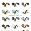 Cluster Rings 12Mm Women Natural Stone Ring Double Healing Chakra Stones Turquoise Tiger Eye Onyx Rose Quartz Spiral Copper Antique Dhwui